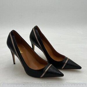 YDN Women Sexy Pointed Toe Slip on Pumps Zipper Snake Pattern Stiletto High Heel